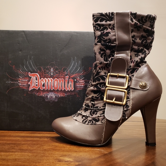 Demonia Shoes - Demonia Tesla-106 Brown Vegan-Leather Boots